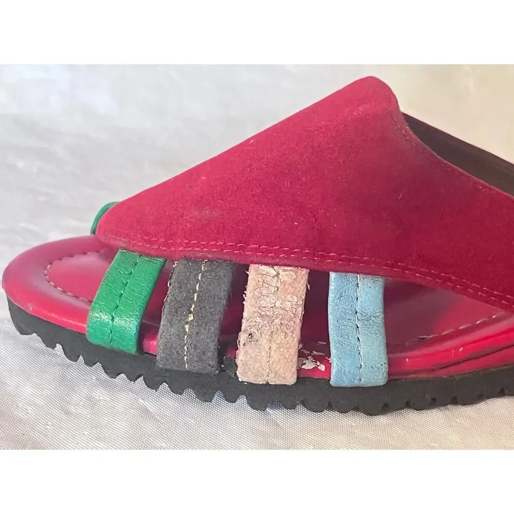 Pansy Red Suede Slides Sandals - Made in Japan - Size: M
